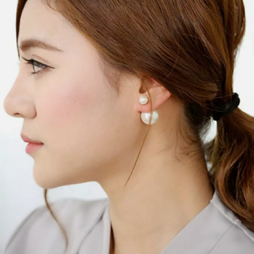 Large Oversized Double Ball Satin Matte Light Yellow Shell Pearl Stud Earrings - Picture 12 of 16